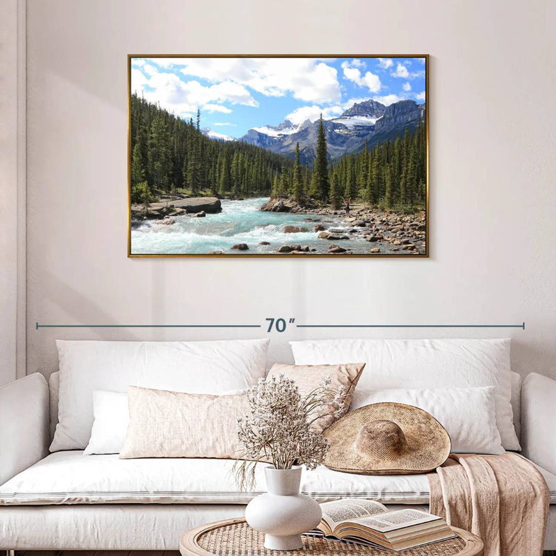 Rivière des montagnes Rocheuses, Cadre flottant doré, 43 po x 29 po