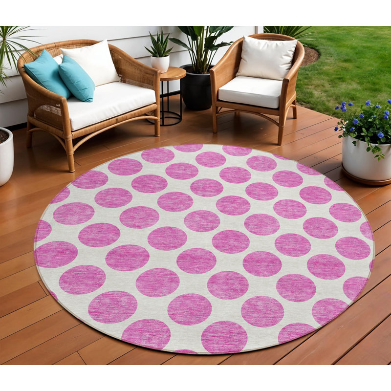 Tapis rond lavable à pois 8 po