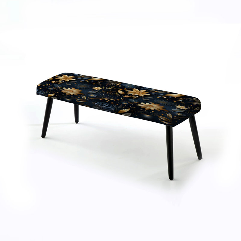 Banc de marbre bleu minuit et doré à motif floral marbré