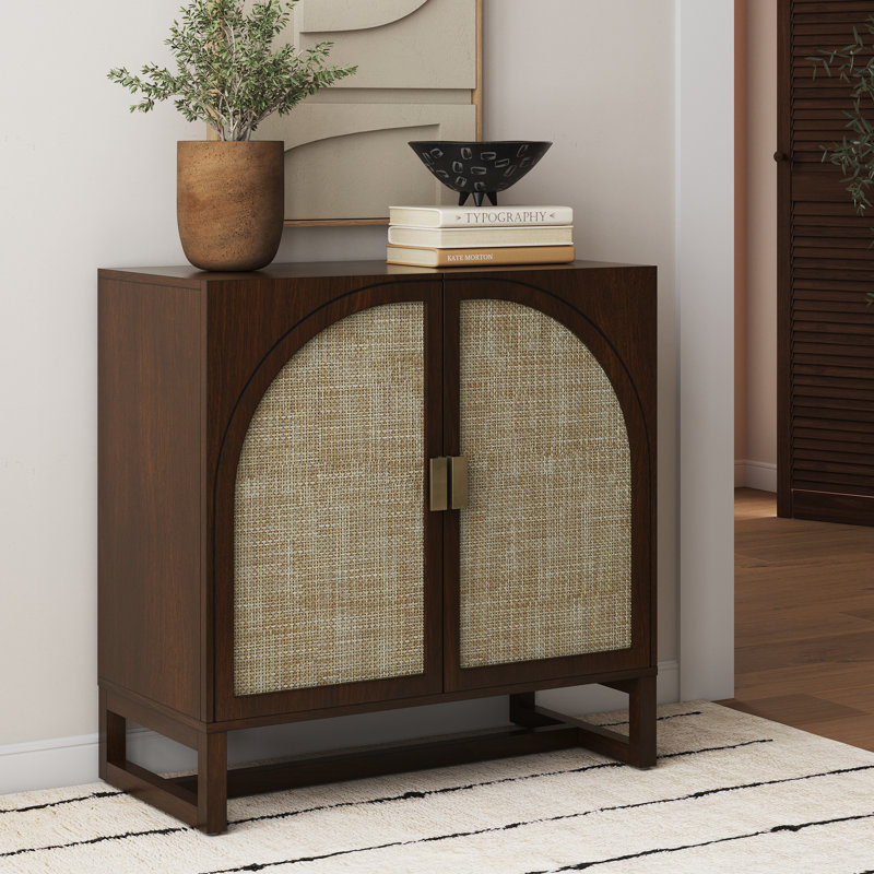 Dark Acacia Rattan Arched Door Storage Cabinet , Walnut