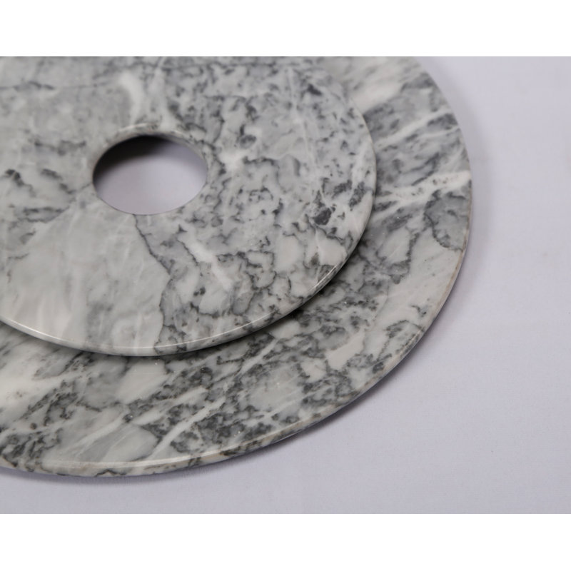 Jade Disk Sculpture with Base, Marble Black, 16" H x 2" W x 12" D