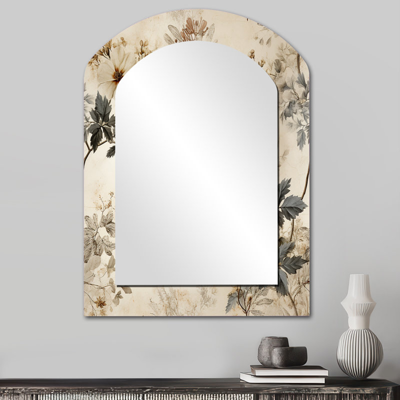 Miroir mural rétro beige floral, 34 po x 25 po