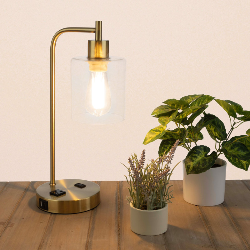 Minakumari Metal Desk Lamp - Industrial Table Lamp with USB Charge Ports with Touch Control, Gold