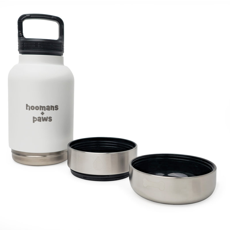 Bouteille d'eau de voyage 3-en-1 Hoomans + Paws, Blanc
