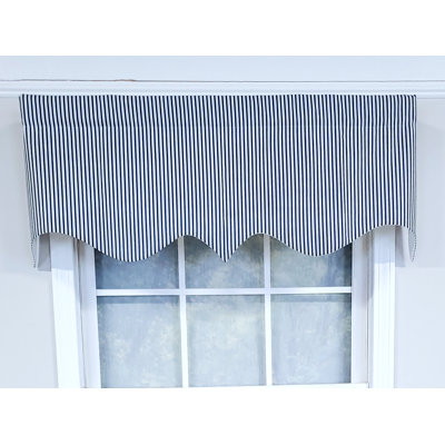 Ticking Cotton Blend Striped Scalloped Window Valance
