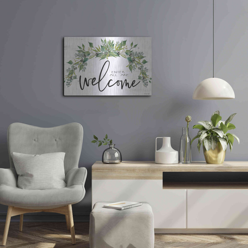 Art mural en métal Trinx «Entrer tout le monde» par Cindy Jacobs, H 16 po x l 24 po