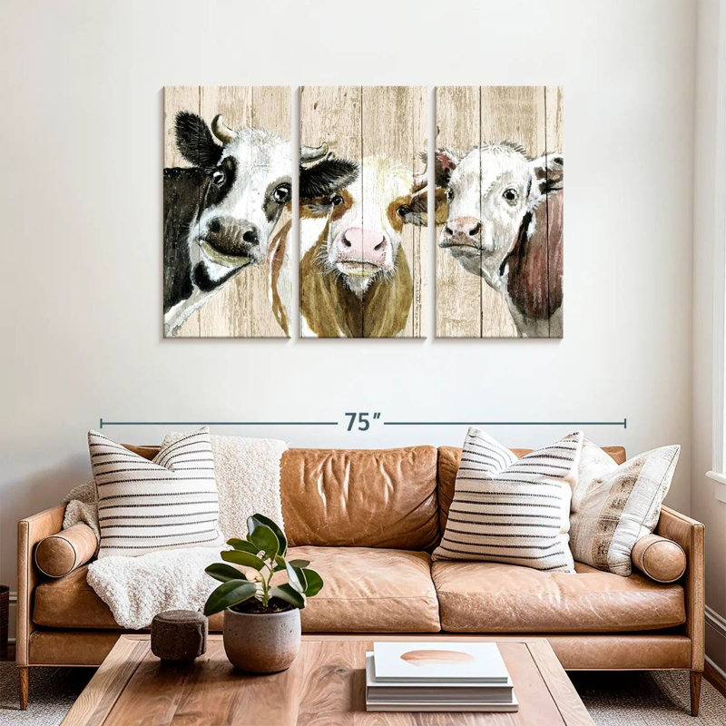 Curieux vaches sur bois, H 36 po x l 57 po