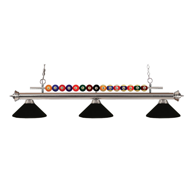 Luminaire suspendu linéaire à 3 lumières pour table de billard Chapa, Nickel brossé, Noir