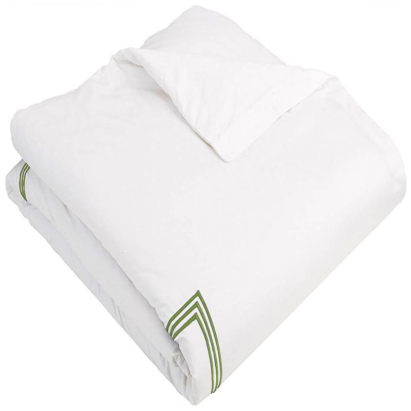 400TC Cotton Triple Embroidery Sateen Solid Duvet Cover Set, Oversized King Duvet Cover, White/Sage