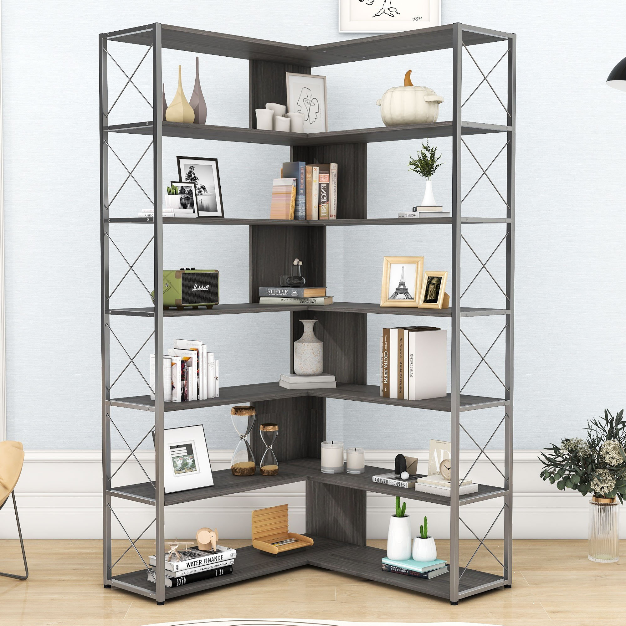 17 Stories Srikari 7Tier Corner Bookcase Home Office Bookshelf, L