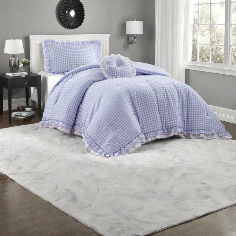 Ensembles de literie en microfibre douce, style simple TG vichy à volants pour la maison