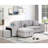 104.5" L-Shape Sectional Couch With Sleeper, Chaise Storage And 2 Stools For Living Room, Gray Sleeper Bed Storage, Stools, Linen Upholstery-1401896798