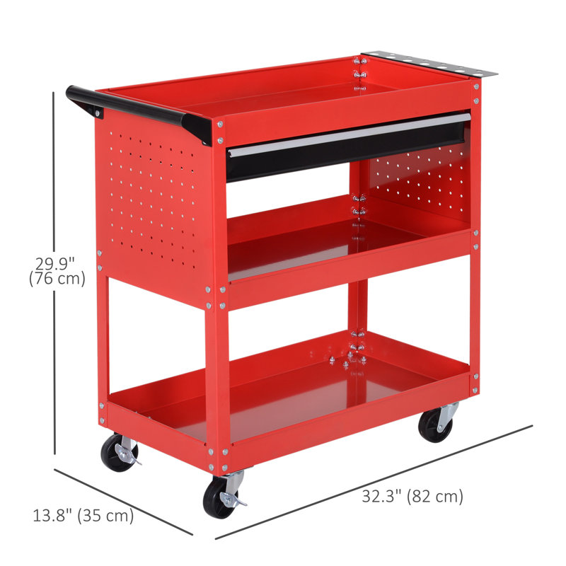 Rolling Tool Cart with Wheels Storage Trays for Garage Warehouse Red