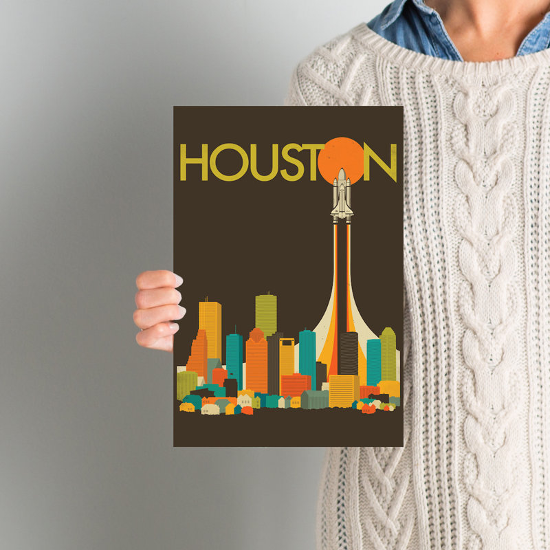 «Houston Skyline», impression sur toile tendue, H 12 po x l 8 po x P 0,75 po, Toile tendue, Pas de tapis