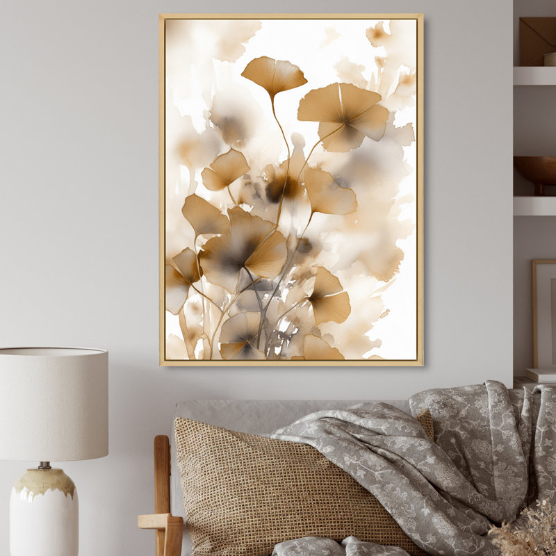 Beige crème herbe jardin II sur toile, H 20 po x l 12 po, Encadrement doré