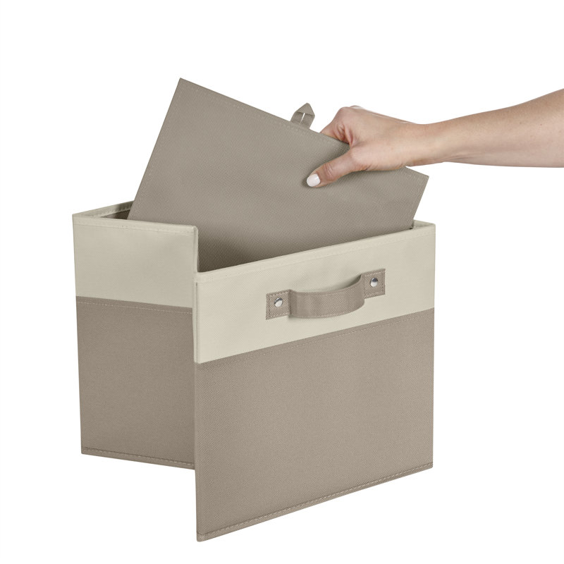 RiverRidge Kids 2pc Two-Tone Fabric Collapsbilble Cube Storage Organizers with Handles, Taupe