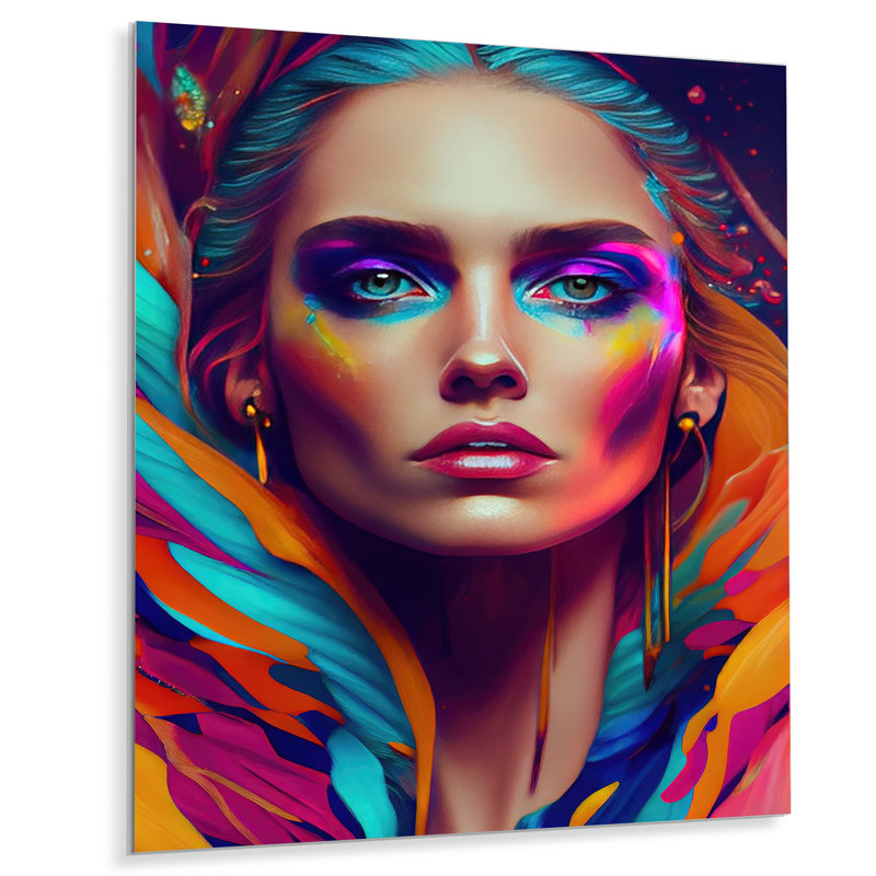 Portrait de femme Dynamic Feather II - décoration murale contemporaine en métal glam, H 40 po x l 30 po x P 1 po
