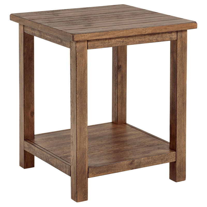Castleton Distressed Brown Wood End Table With Shelf