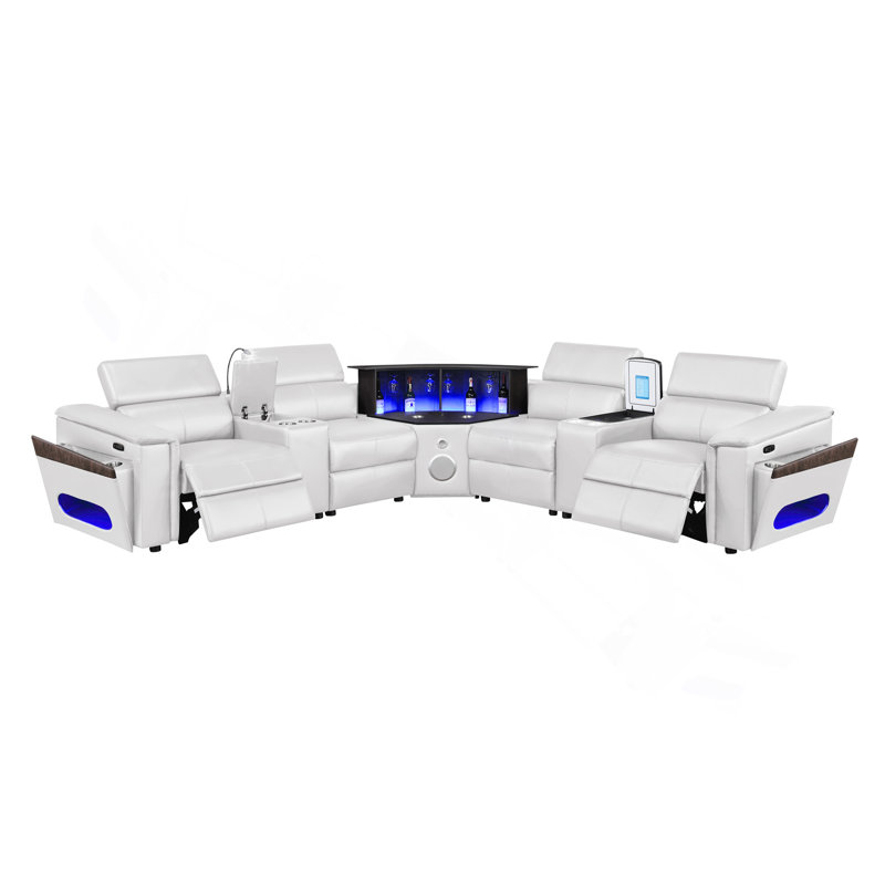 Canapé modulaire Nova avec 1 console (réfrigérateur), coin avec haut-parleur Bluetooth, armoire à vin à DEL et à levage - Blanc