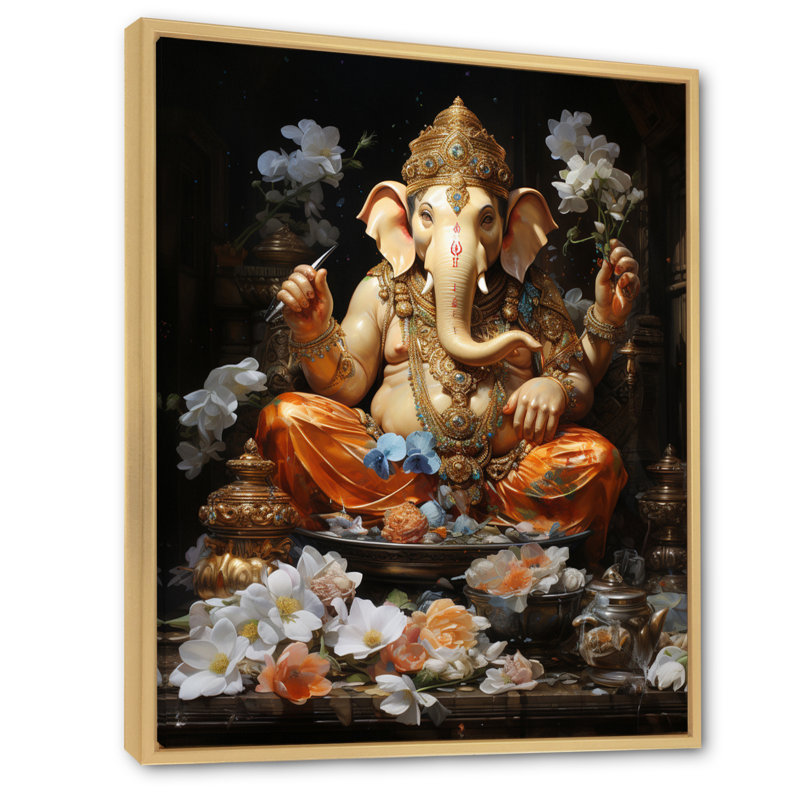 «Dairyn Hinduisim Art Ganeshas Blessing I», reproduction, H 32 po x l 16 po x P 1 po, Cadre naturel flottant