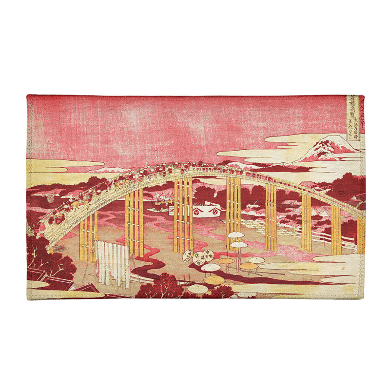 Tapis de zone rouge en chenille avec pont japonais, Rectangle 2 pi x 3 pi