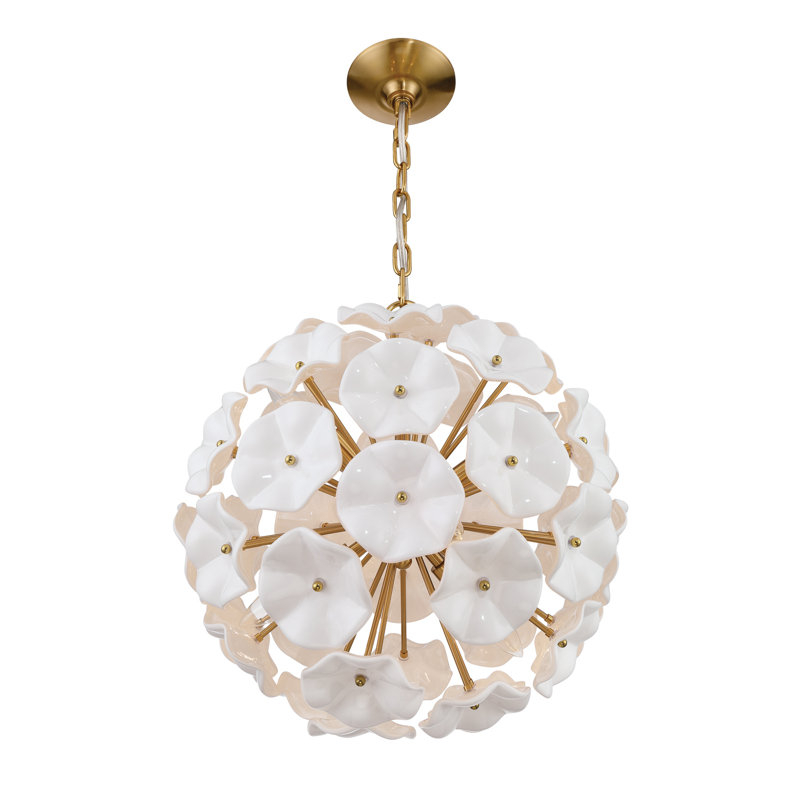 Lustre en laiton vieilli 18,25 po Seguis, H 21 po x l 18,5 po x P 18,5 po, Blanc