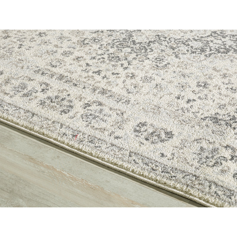 Tapis crème/ivoire/gris zone oriental Cunha, Rectangle 5 pi 3 po x 7 pi 6 po