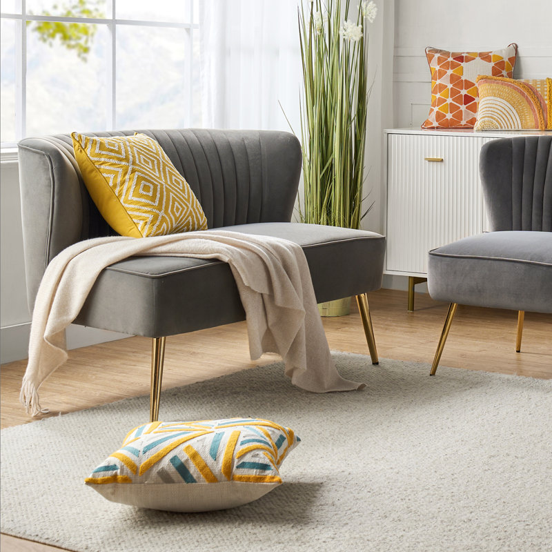 Leona 47" Velvet 2-Seat Armless Loveseat, Gray