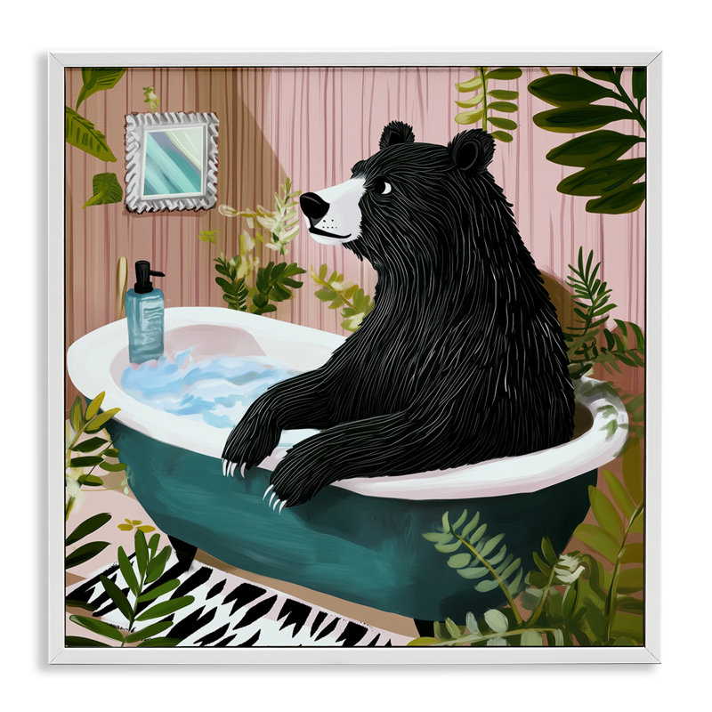 Ours dans une baignoire, art giclée par Annabelle Hall, H 12 po x l 12 po, Estampe numérique encadrée blanc bord de mer