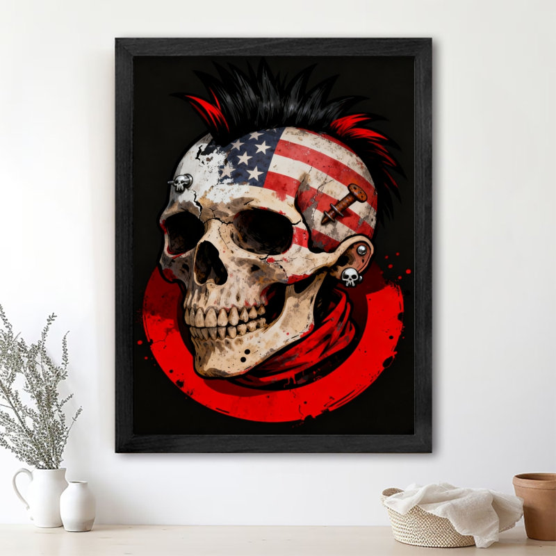 «Black», encadré noir, crâne élémentaire américain, art mural, impressions de style rétro, H 37 po x l 25 po