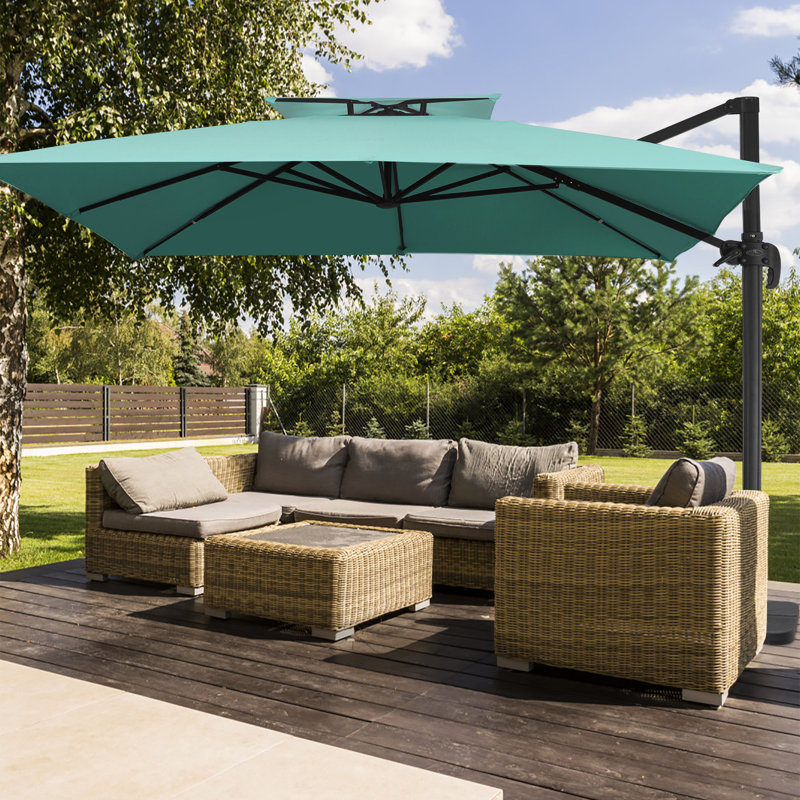 Parasol en porte-à-faux Pulk, Bleu paon, L 132 po x P 132 po