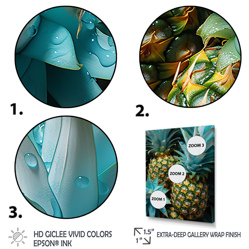 «Green Pineapple Paradise I», art mural ananas, Cadre flottant brun, H 32 po x l 16 po x P 1 po