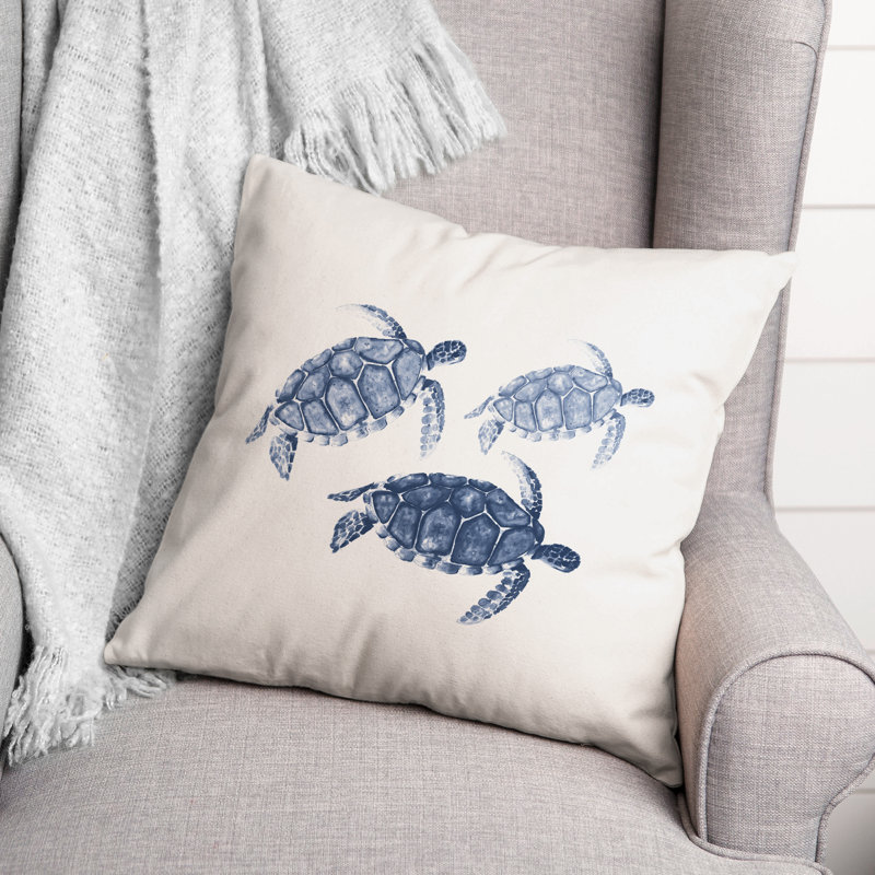  Housse et insert de coussin carré Watercolor Sea Turtles, Bleu marine