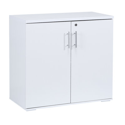 Lancaster 31.5”W Lockable Storage Cabinet with Adjustable Shelf & Leveling Feet — 2-Door Utility Cupboard for Home Office, Pantry, Laundry, Mudroom & Garage (Desk-Height 29.5”H)