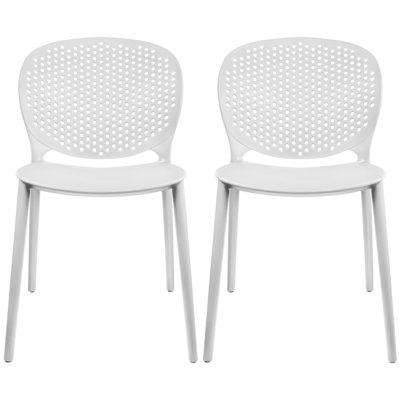Scandinavian Minimalist Modern Farmhouse Plastic Perforated Back Dining Chair, Stackable Indoor Outdoor Patio Side Chair, Weather-Resistant Seating for Kitchen, Restaurant, Balcony, Porch, Yard, White
