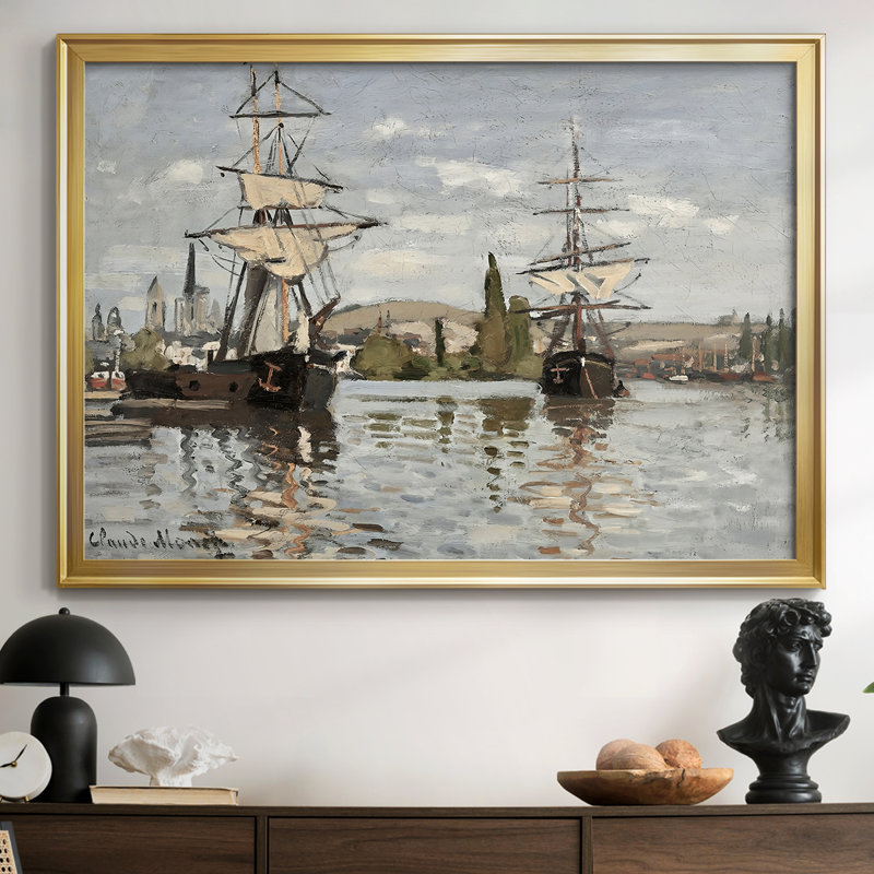 Expédié à Rouen-Claude Monet - Toile tendue avec châssis, 1872, 30x.5x42.5, Toile avec cadre, Gold
