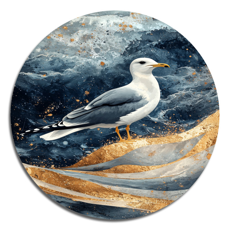 Coastal Seagull The Watchful Gull II - Mouette, art mural rond en métal, H 16 po x l 16 po