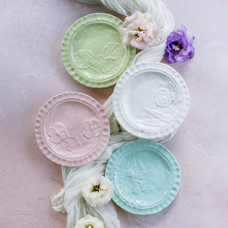 Pietra Fiori Canape Plate, White