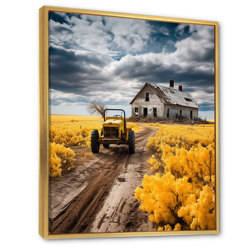 Farmhouse Tractor Countryside Haven I, H 40 po x l 30 po x P 1,5 po, Cadre flottant doré