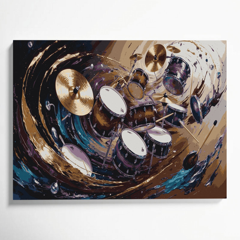 «Music Drums», art mural sur toile noire, H 12 po x l 18 po