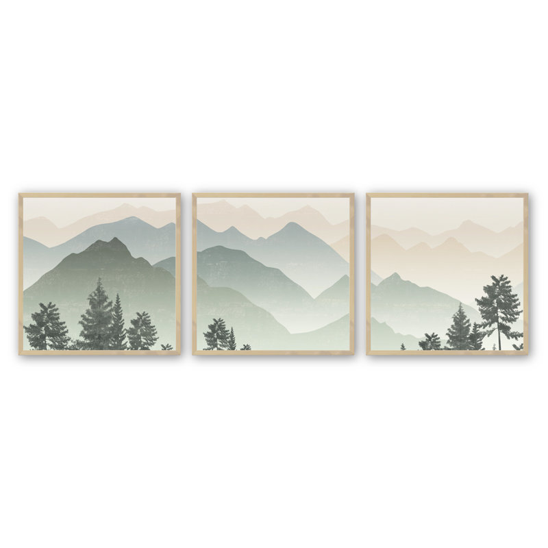 Jade Mountain Peaks, ensemble de 3 pièces encadrées sur papier, Érable brut, H 13,5 po x l 13,5 po x P 1 po