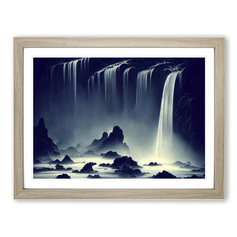 Futuristic Waterfall - Single Picture Frame Print, Oak Framed, 46cm H x 64cm W x 2cm D