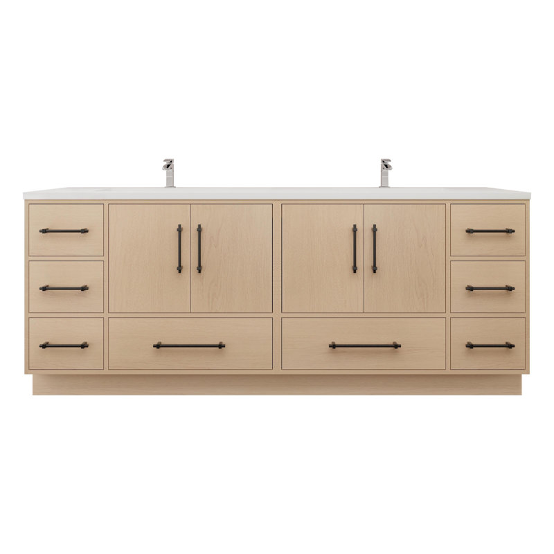 Victoria 83.5'' Yellow Oak Double Freestanding Vanity with Acrylic Top