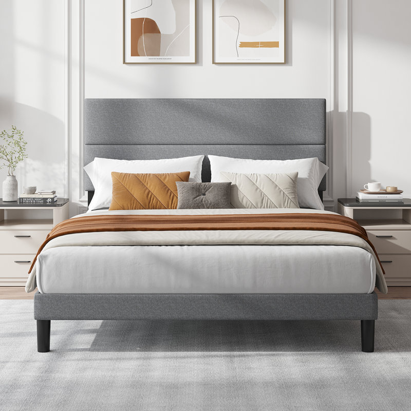 Lit plateforme tapissier Brithny, Lit simple, Gris clair