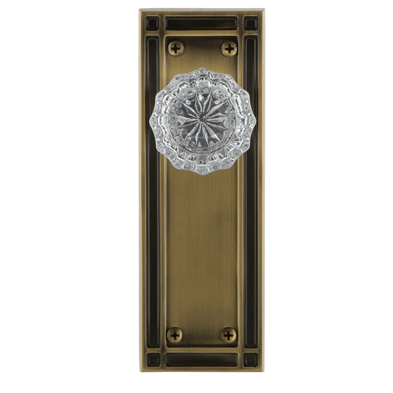Mission Plate with Crystal Door Knob, Antique Brass