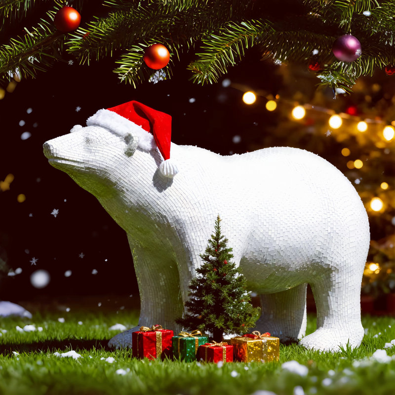 Statue d'ours polaire avec verre blanc diamant Exterio