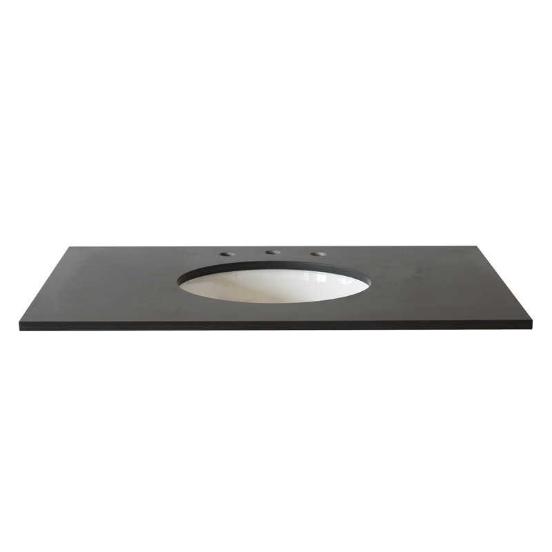 Comptoir en quartz gris 37 po avec lavabo simple ovale en céramique blanche