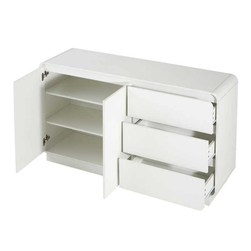 Buffet blanc moderne, armoire de rangement de 55,1 po de largeur avec 2 portes et 3 tiroirs, salle à manger et salon polyvalents