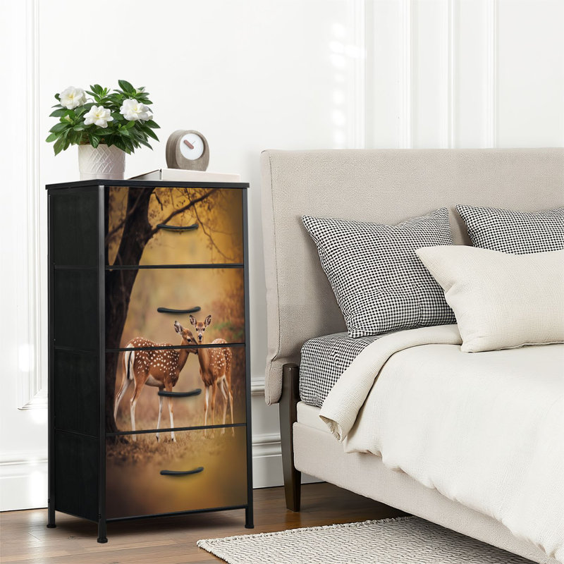 4 Drawer Dresser for Bedroom, Narrow Chest of Drawers, Wooden Top and Study Iron Frame 18"x37.5"-(WxH)