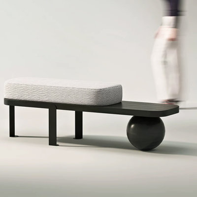 White Solid Wood Upholstered Bench